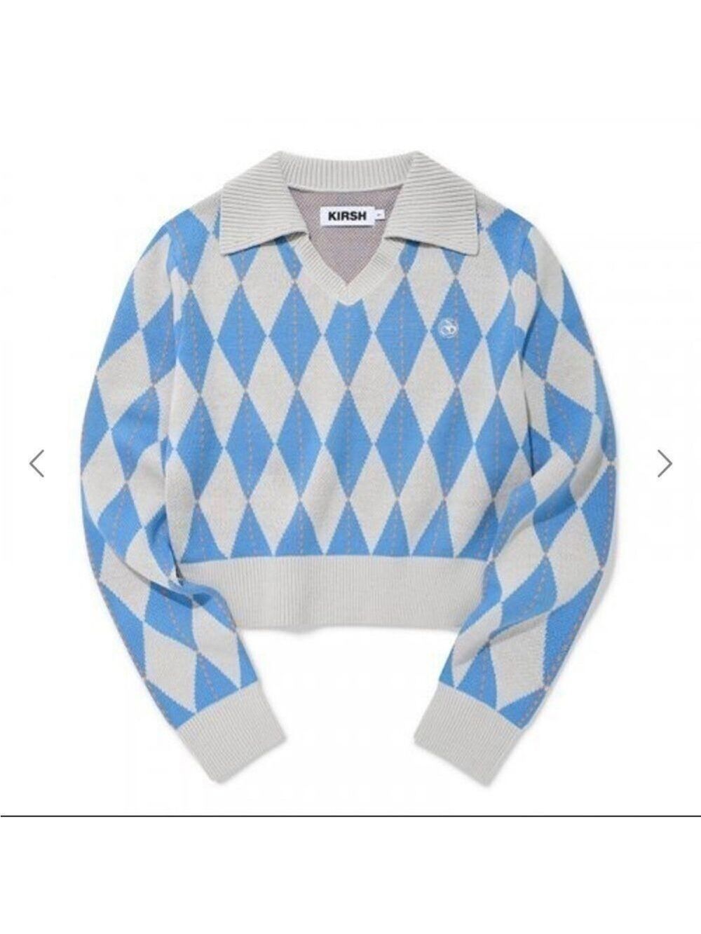KIRSH Argyle Check Knit Cherry Sweater V-Neck Collar Like New Sz 1 / US Small 4